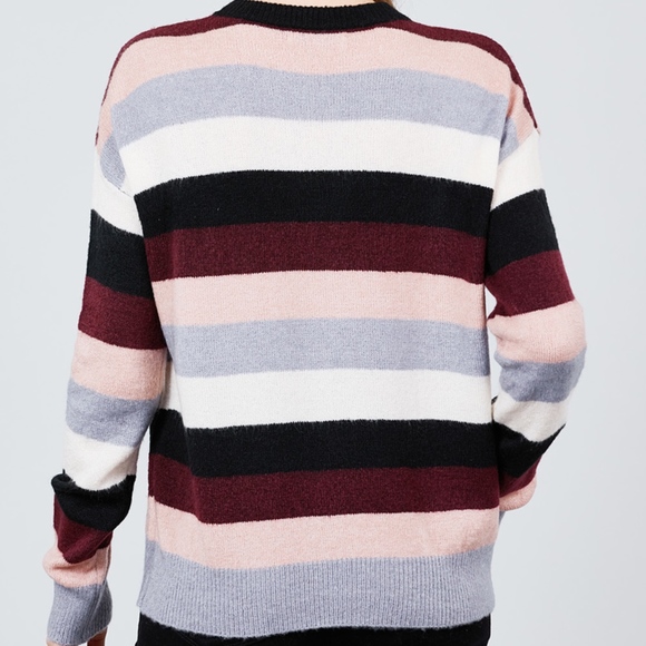 LONG SLEEVE ROUND NECK STRIPED SWEATER - Picture 5 of 6